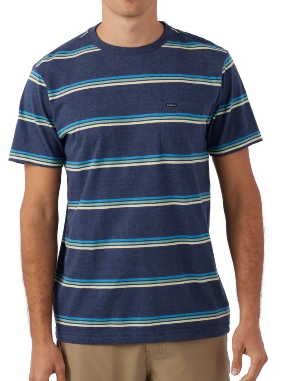 O'Neill Men's Bolder Striped Knit Pocket T-Shirt Blue Crewneck Sz L. NWT